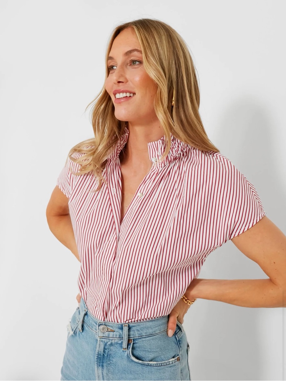 Tuckernuck POMANDER PLACE Red Stripe Rae Blouse preppy coastal size Small